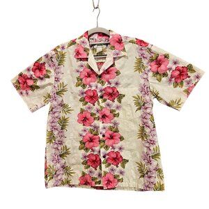 Two Palms Hawaiian Blouse Womens M Colorful Hibiscus Made is Hawaii USA Cotton